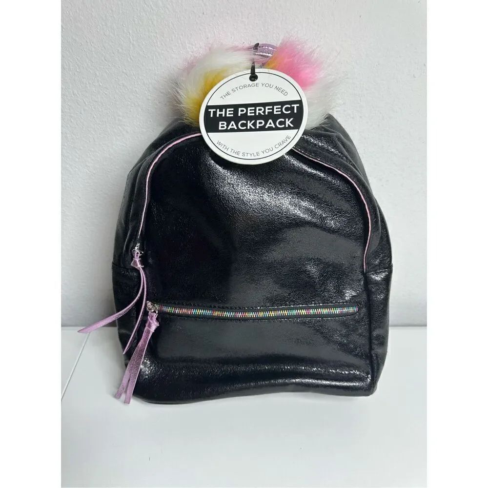 NWT Rare Unicorn Black Faux Leather Backpack for Fun and Travel 12”X 11”